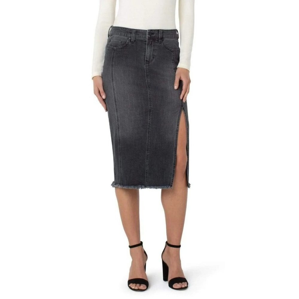Liverpool Womens High Rise Denim Skirt Front Side Slit Fray Hem Size 4/27‎